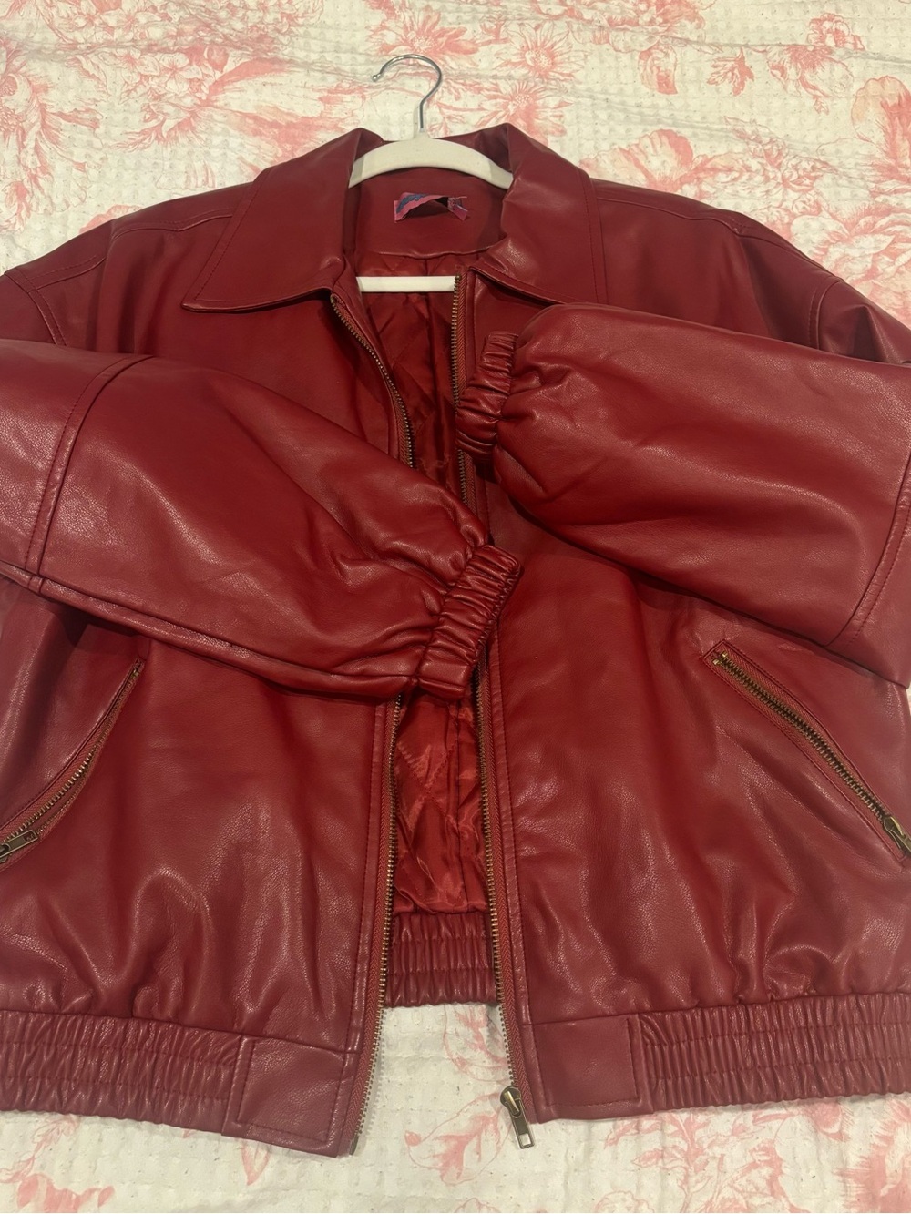 Edikted Red Leather Bomber Jacket